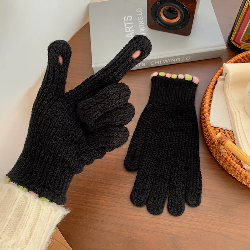 Women's Wool Knitted Solid Color Touch Screen Gloves