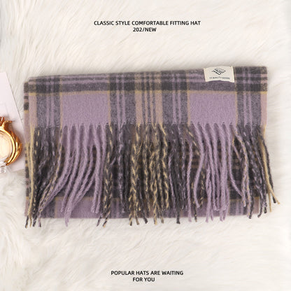 Women's High-grade Plaid Mohair Thickened Warm Korean Scarfs