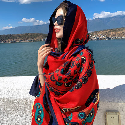 Women's Sunscreen Shawl Yunnan Grassland Travel Wear Silk Seaside Scarfs