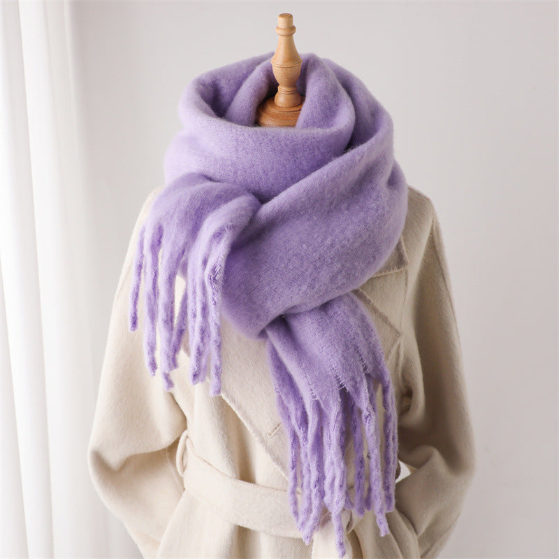 Women's & Men's Pure Color Winter Warm Lengthened Fringe Scarfs