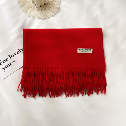 Solid Color Female Tassel Cashmere Winter Air Conditioning Scarfs