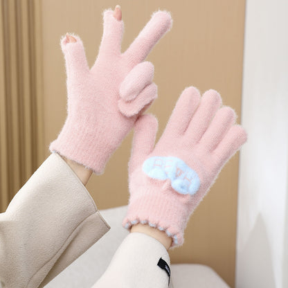 Women's Touch Screen Five-finger Plush Thickened Fleece-lined Gloves