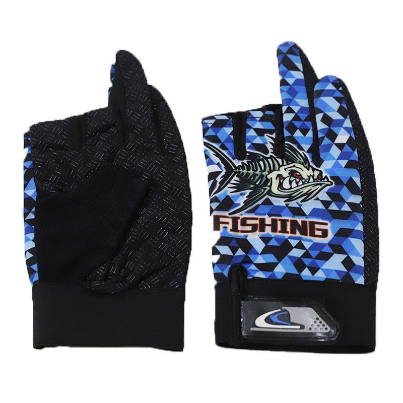 Men's Fishing Printed Dew Three Fingers Spring Gloves