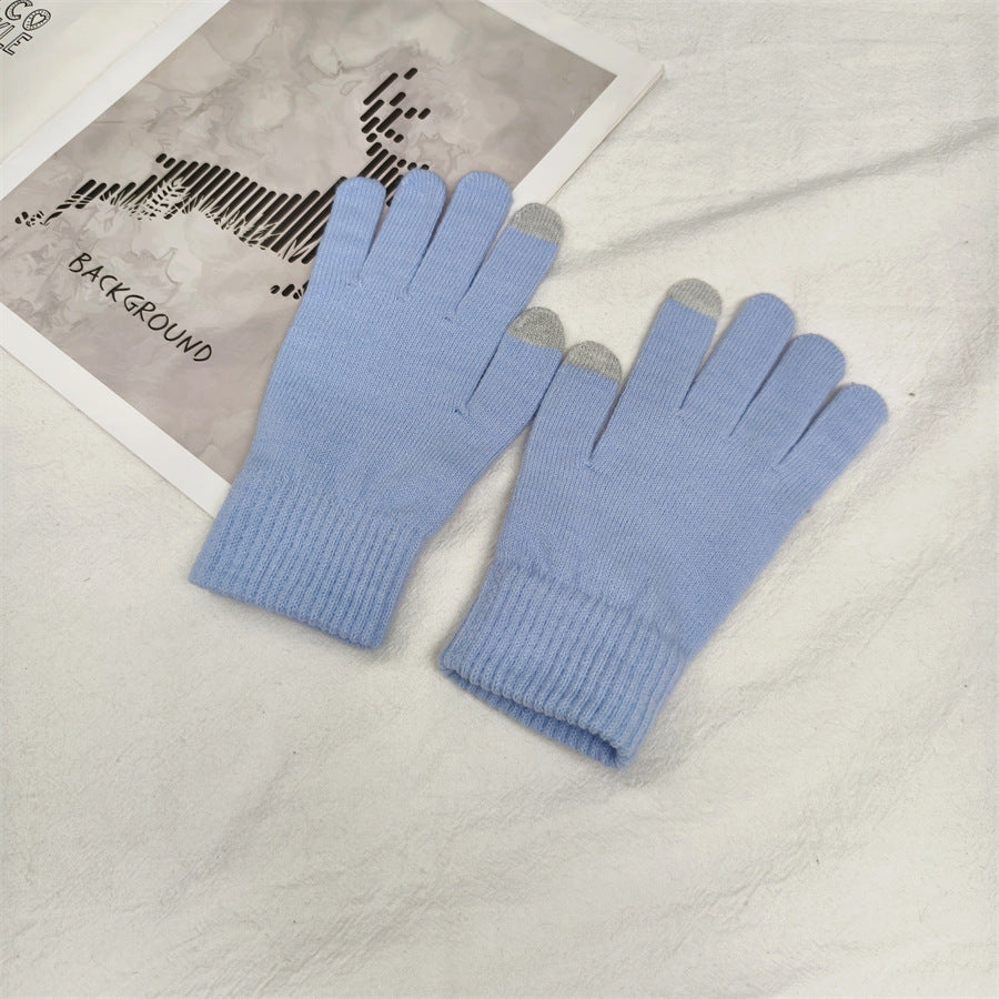 Female Winter Pure Color Warm Keeping Gloves