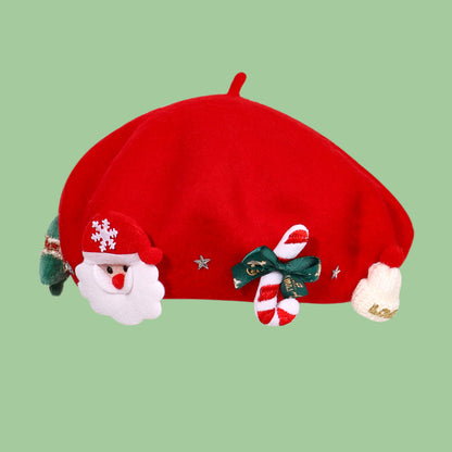 Women's Bowknot Christmas Beret Woolen Warm Hat Hats & Caps