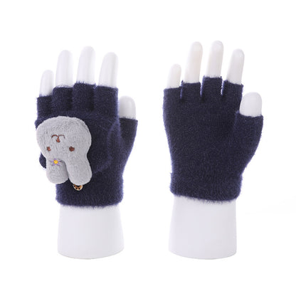 Men's Winter Cashmere Half Finger Flip Cartoon Cute Gloves