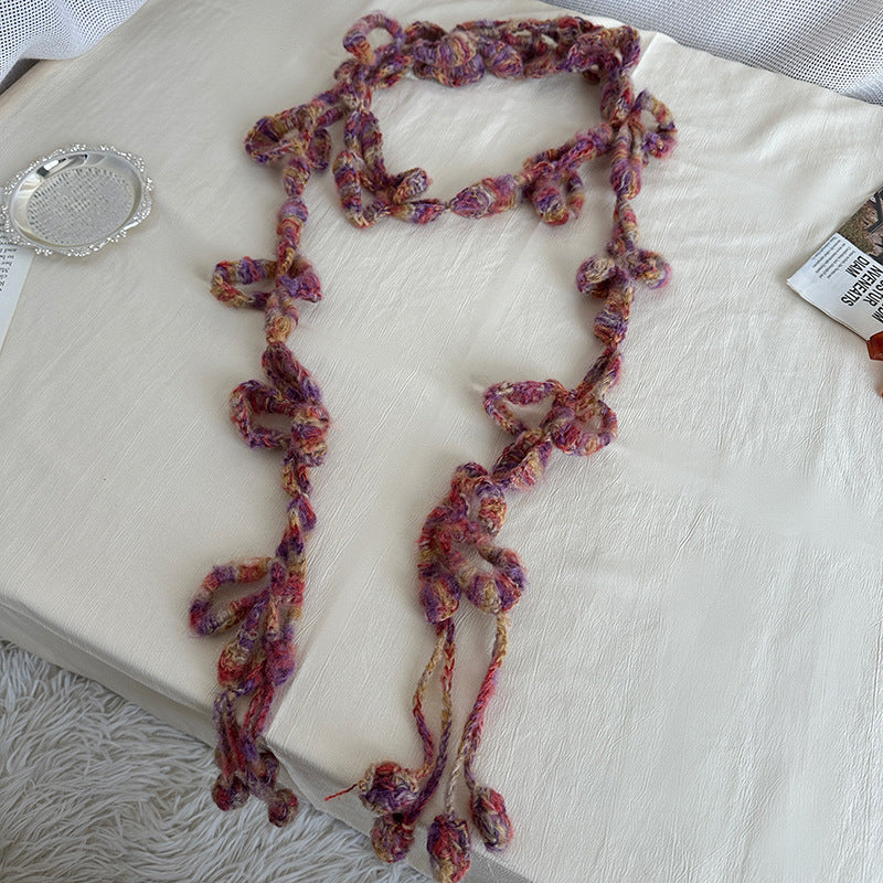 Hand-woven Wool Crocheted Flower Braid Chain Scarfs