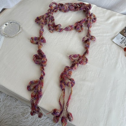 Hand-woven Wool Crocheted Flower Braid Chain Scarfs