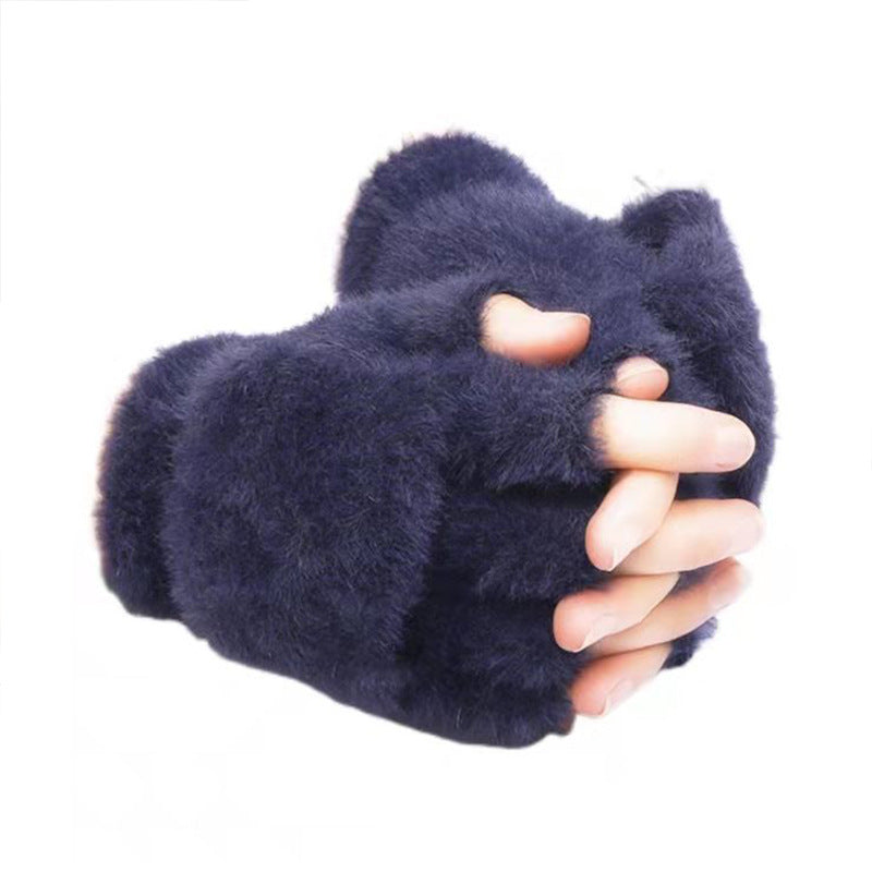 Winter Knitted Plush Half Finger Flip Gloves