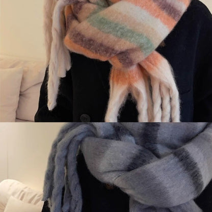 Winter Couple Contrast Color Stripe Thickening Male Female Long Scarfs