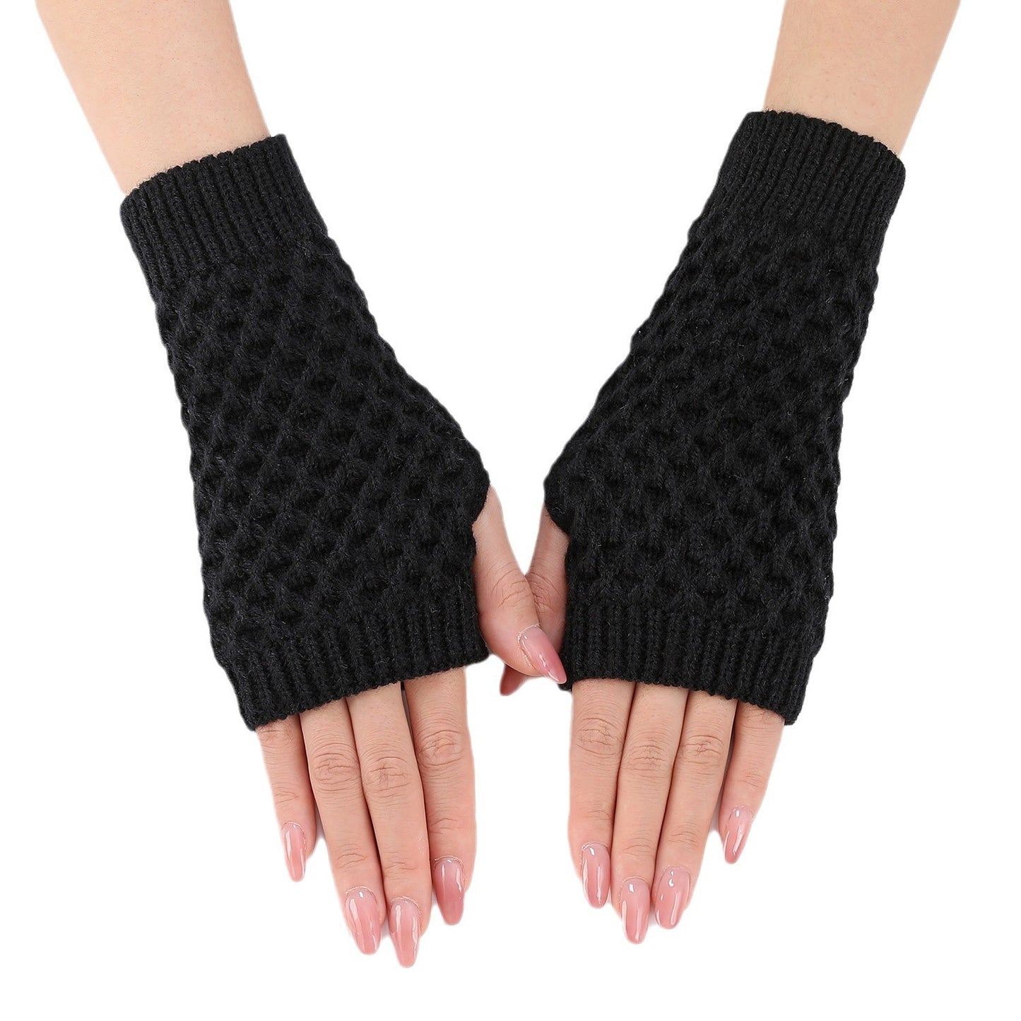 Women's Short Pineapple Flower Knitted Wool Oversleeve Warm Half Finger Gloves