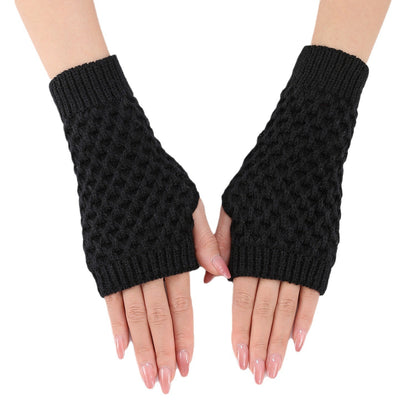 Women's Short Pineapple Flower Knitted Wool Oversleeve Warm Half Finger Gloves