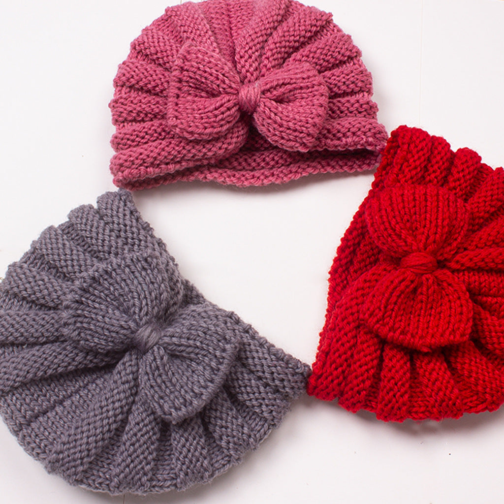 Bow Hat Knitted Warm Wool Beanie Kids' Headwear