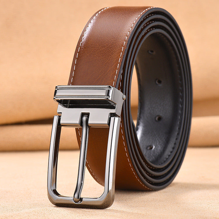 Men's Clipped Button Leather Business Pin Buckle Belts