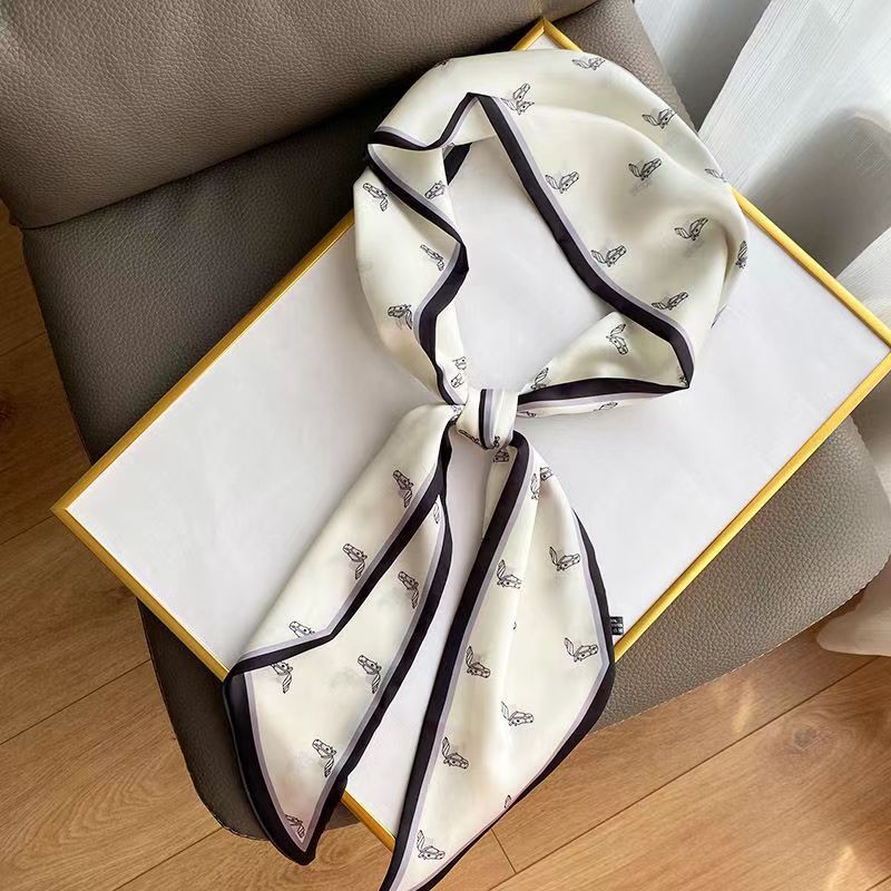 Thin Narrow Strip Imitated Silk Female Scarves