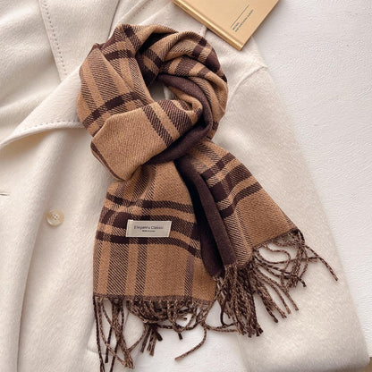 Women's Plaid Double-sided Warm Long Couple Shawl Scarfs