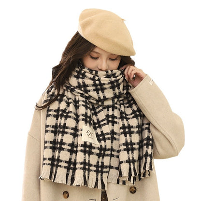 Women's Plaid Winter Thickened Warm Korean Style Scarfs