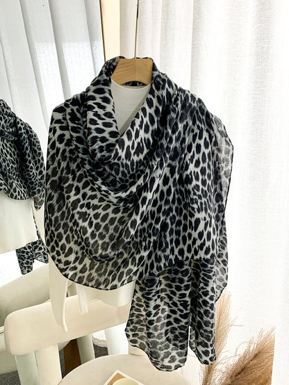 Women's Leopard Print Herringbone Cotton Linen Warm Scarfs