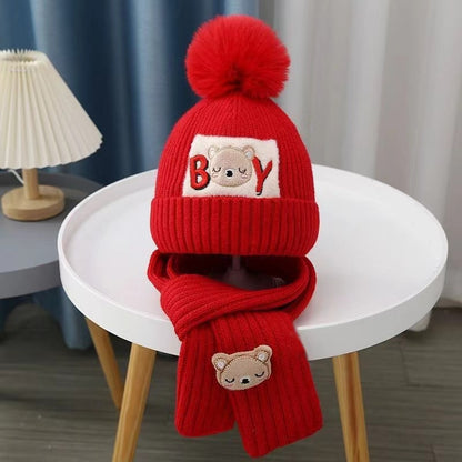 Children's Winter Hat Fleece-lined Thickened Two-piece Suit Kids' Headwear