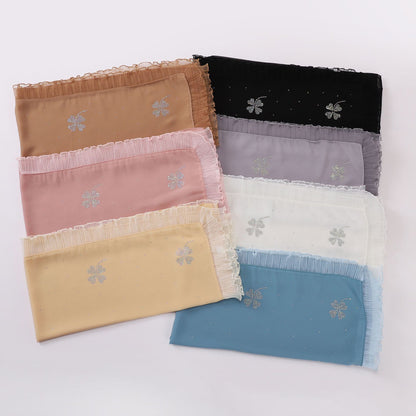 Live Broadcast Four-leaf Clover Hot Drilling Pearl Chiffon Square Scarfs