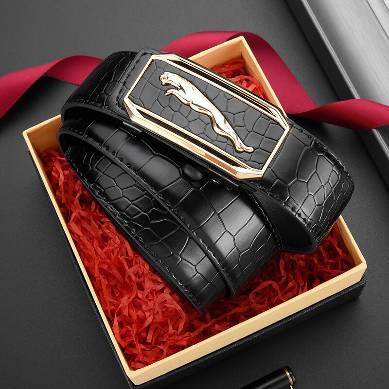 Men's Inner Wear Automatic Buckle Crocodile Pattern Cowhide Simple Business Belts