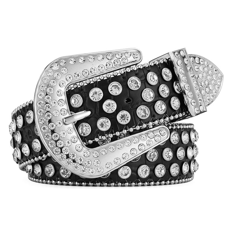 Women's & Men's Fashion Punk Rock Rivet Rhinestone Inlaid Wide Belts