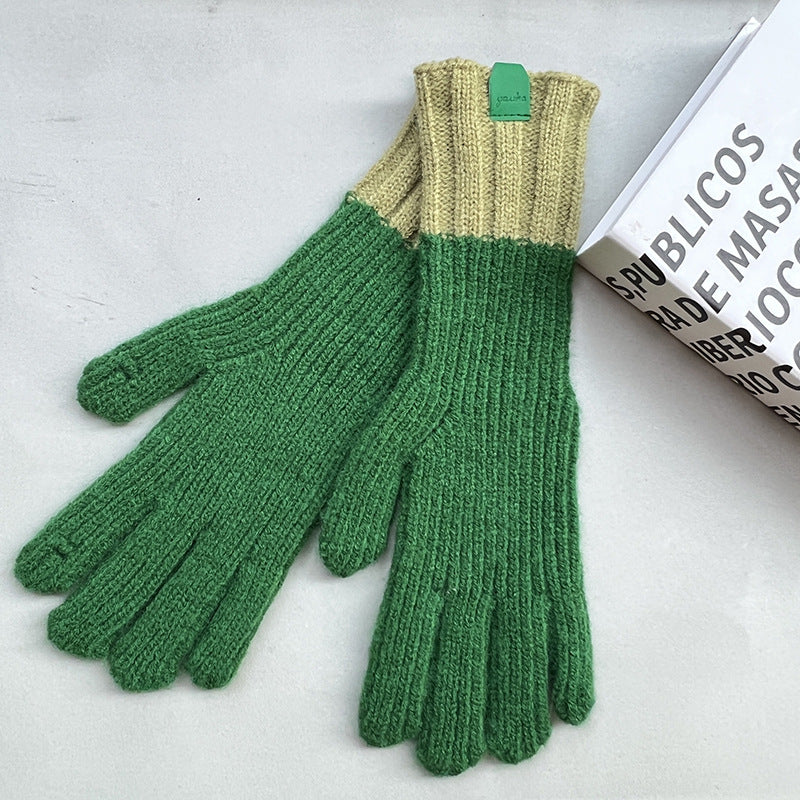 Winter Knitted Couple Warm Finger Contrast Gloves