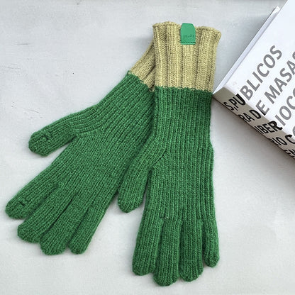 Winter Knitted Couple Warm Finger Contrast Gloves