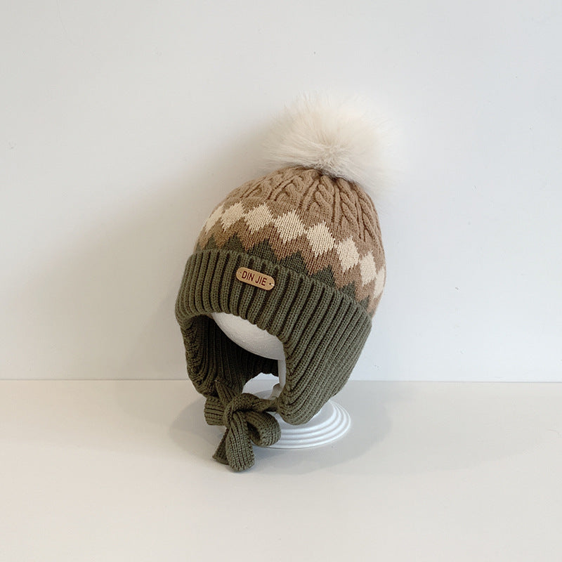 Fur Ball Knitted Earflaps Winter Boys Kids' Headwear