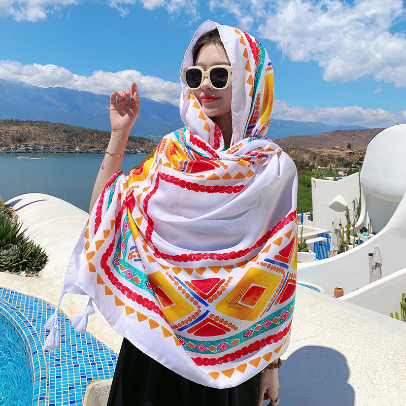 Women's Sunscreen Shawl Yunnan Grassland Travel Wear Silk Seaside Scarfs