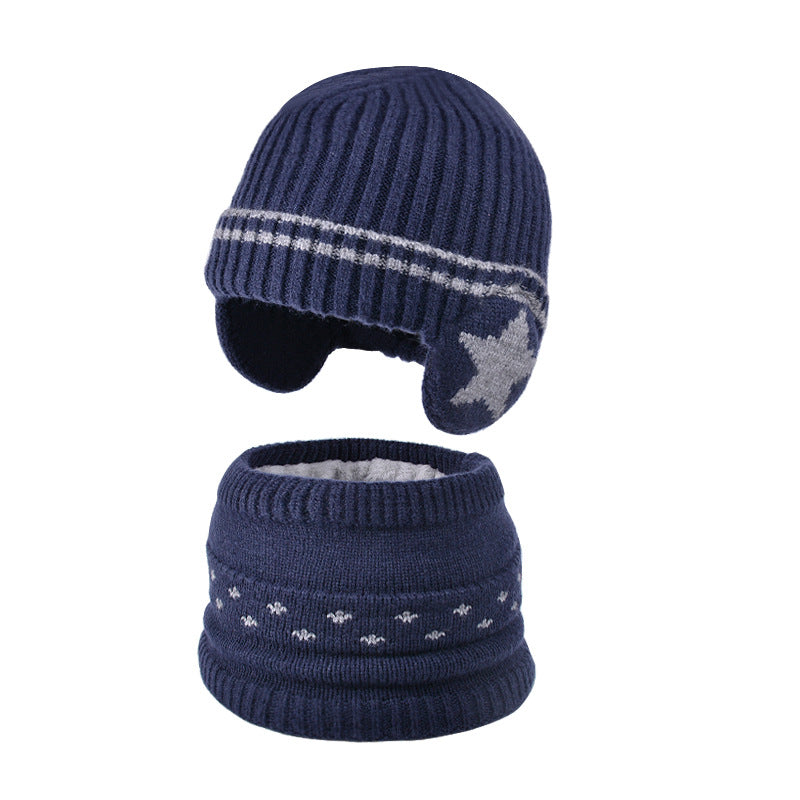 Children's Set Winter Fleece-lined Warm Ear Protection Knitted Woolen Male Female Kids' Headwear