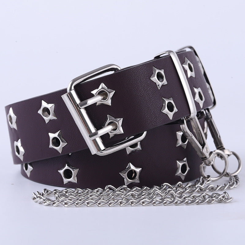 Women's Punk Casual Fashion Eyelet Decoration Double Belts