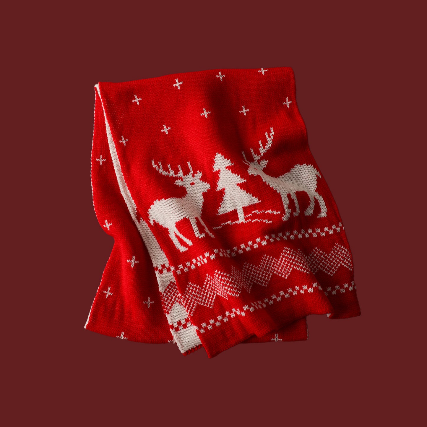 Knitted Wool Red Deer Elk Printing Scarfs