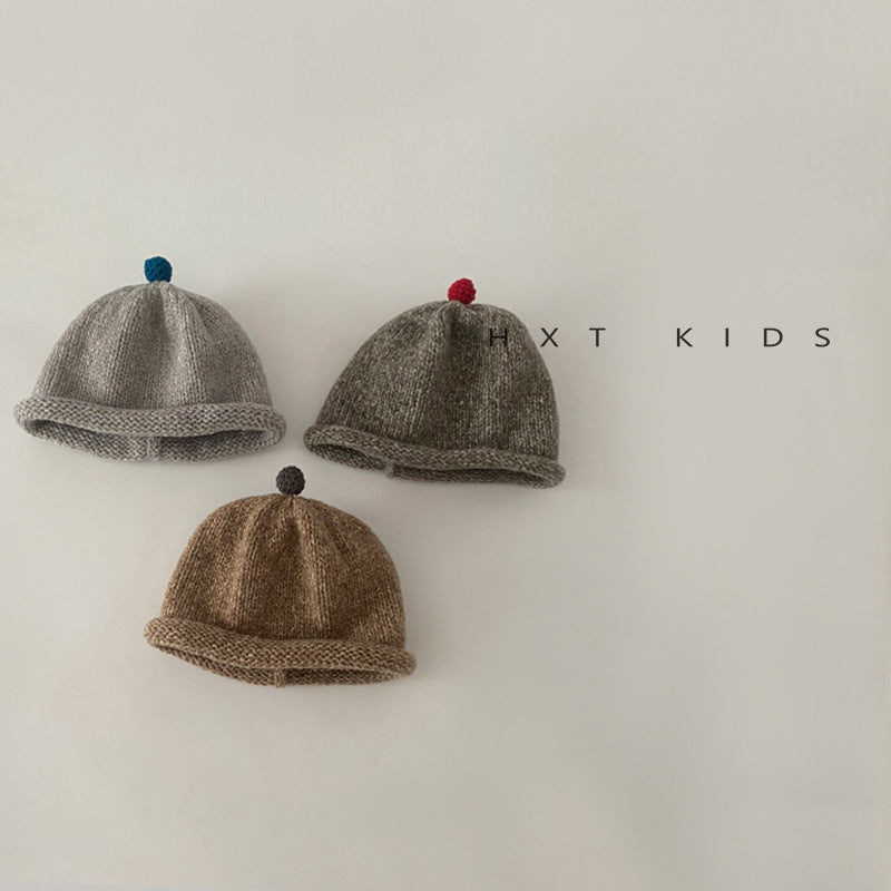 Children's Hat Top Contrast Color Ball Bucket Travel Kids' Headwear