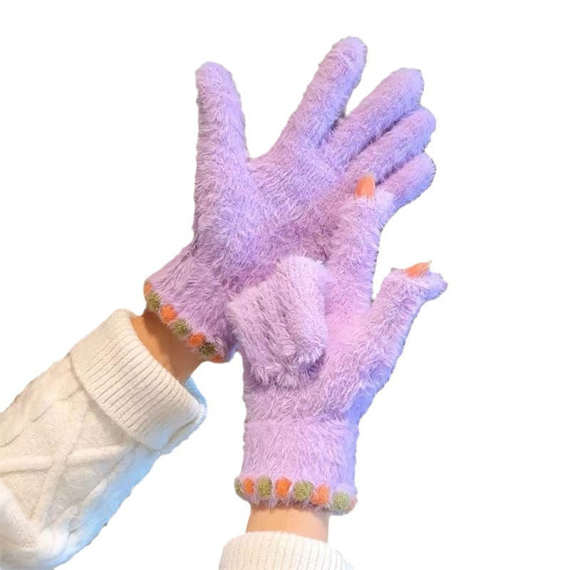 Women's Plush Five For Winter Warm Veet Gloves