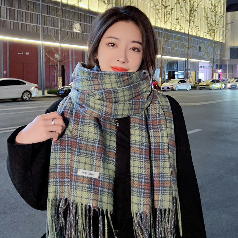 Women's High-grade Plaid Shawl Autumn Versatile Fashion Double-sided Scarfs