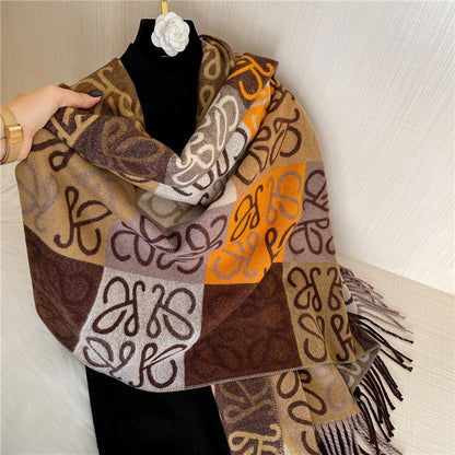 Women's Thick Tassel Cat Printing Shawl Warm Scarfs