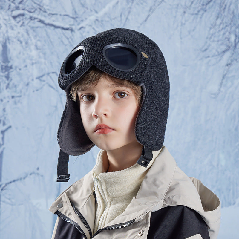 Children's Fleece-lined Warm Pullover Outdoor Boys Windproof Goggles Kids' Headwear