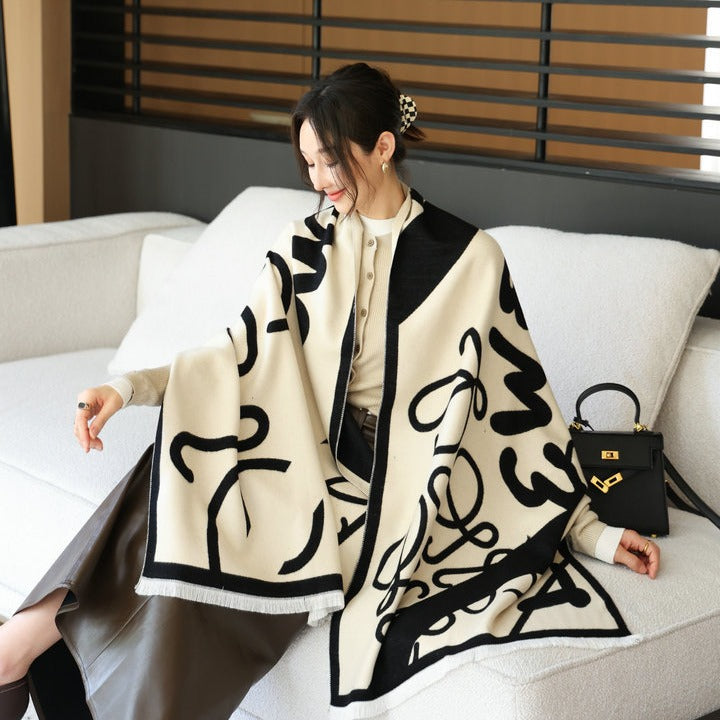 Women's Korean Letter Printed Warm Elegant Double-sided Scarfs