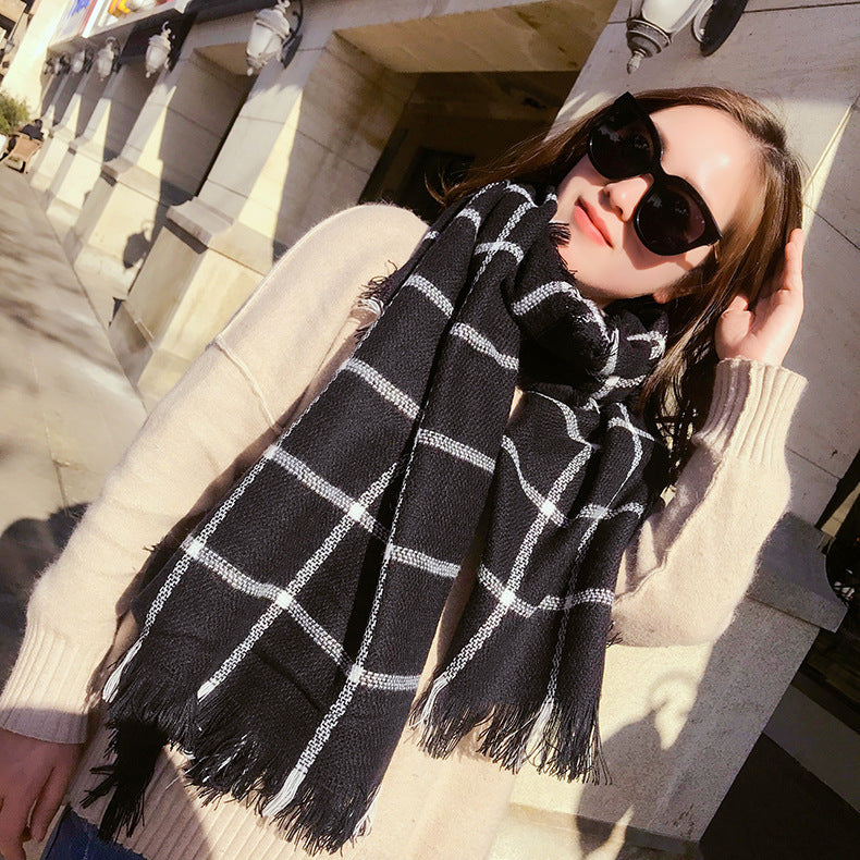 White Plaid Red Artificial Cashmere Air Scarfs