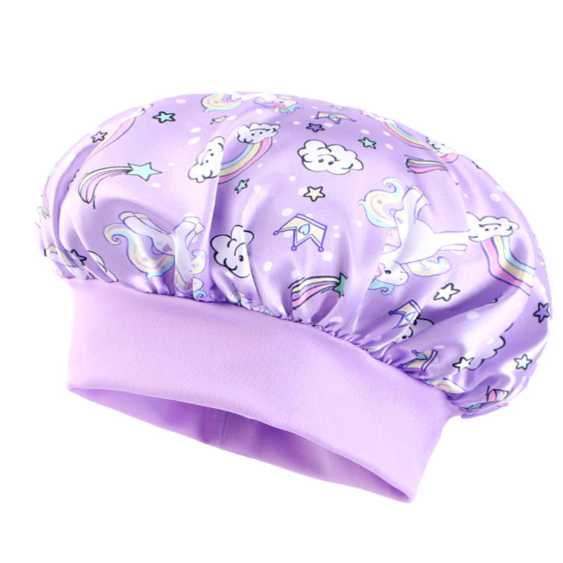 Children's Wide-brimmed Elastic Unicorn Cartoon Printed Satin Kids' Headwear