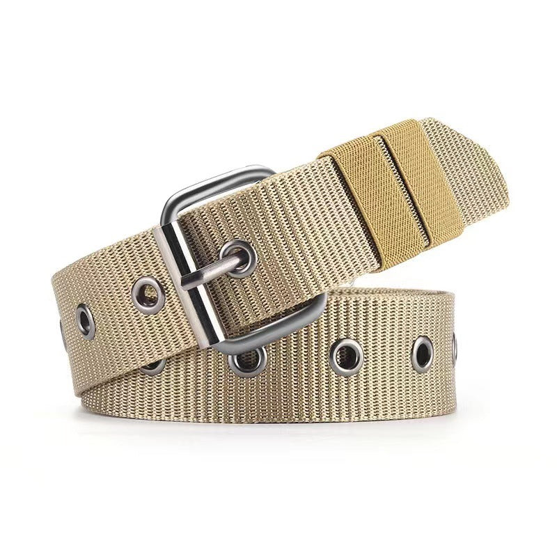 Women's & Men's Canvas Green Decoration Jeans Strap Porous Belts