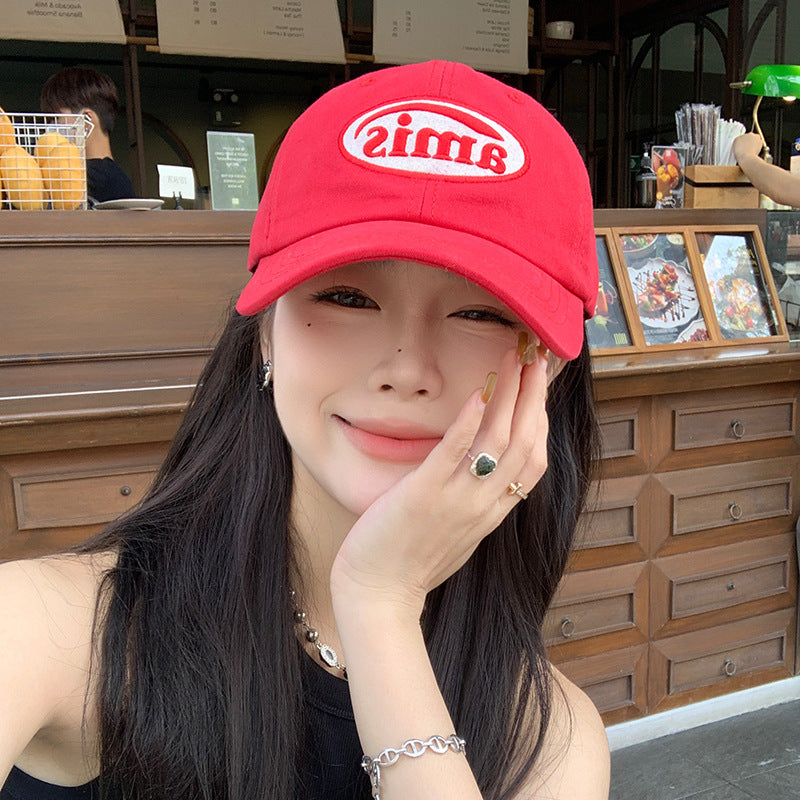 Women's & Men's Red Baseball For Casual Patch Soft Hats & Caps