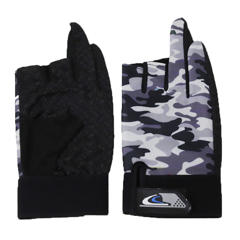 Men's Fishing Printed Dew Three Fingers Spring Gloves