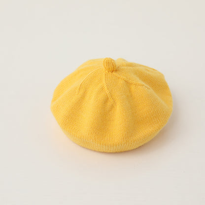 Children's Cream Color Solid Knitted Hat Beret Soft Kids' Headwear