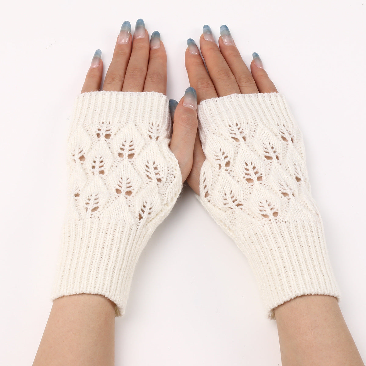 Women's & Men's Short Leaf Knitted Fingerless Wool Keep Gloves