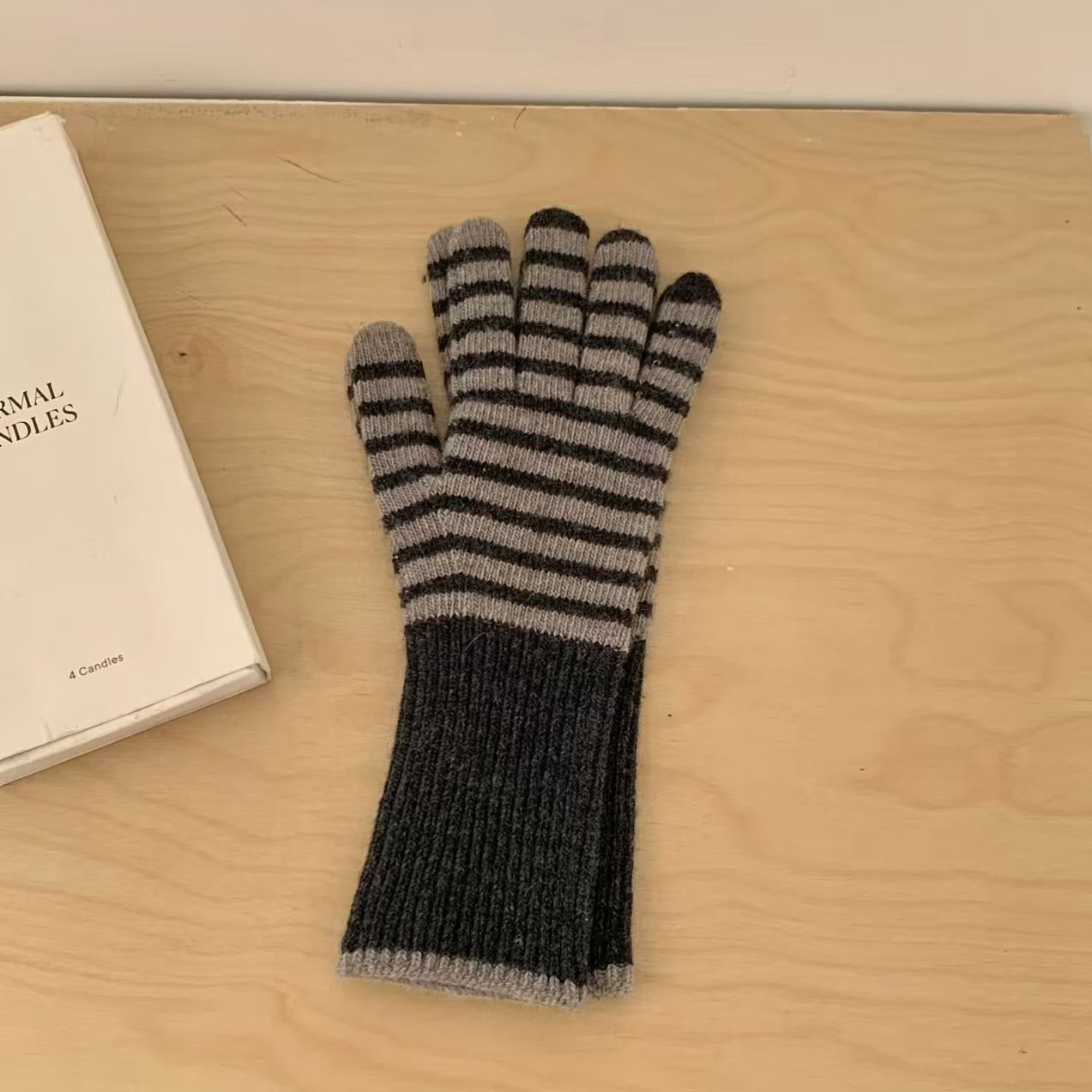 Wool Striped Knitted Finger Touch Screen Gloves