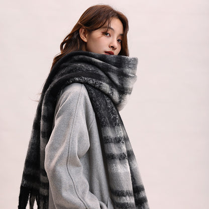 Women's High-grade Mohair Black White Plaid Korean Scarfs