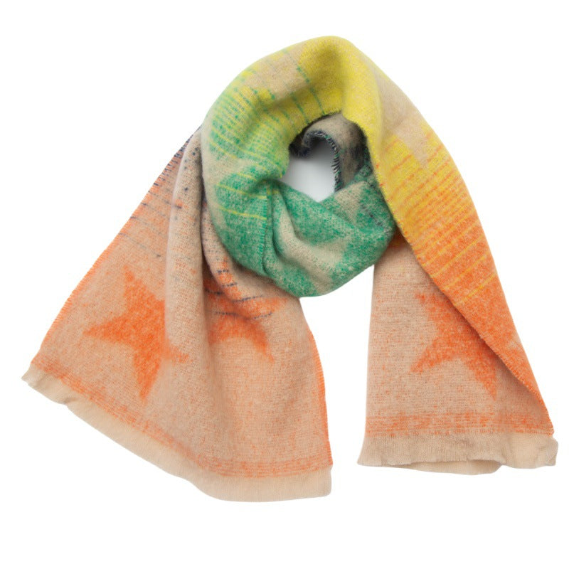 Circle Yarn Jacquard Gradient Color Five-pointed Scarfs