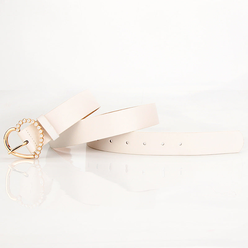 Women's Sweet Elegant Love Pearl Pin Buckle Belts